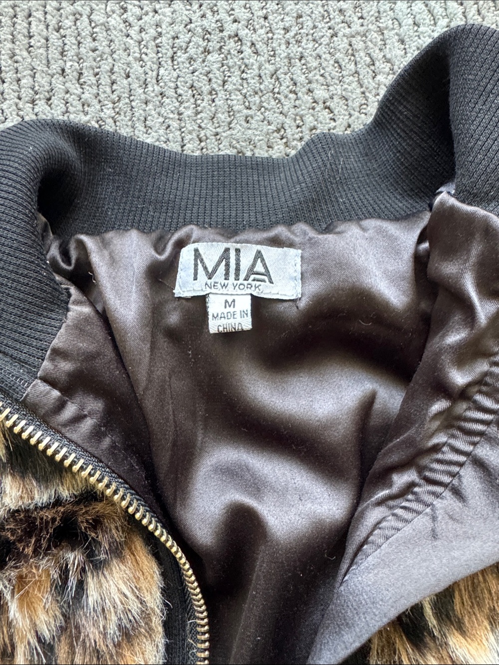 MIA Leopard Print Faux Fur Bomber Jacket in Brown and Black - Picture 3 of 3